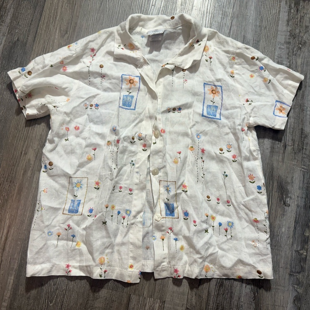 Men's Floral Embroidered Casual Shirt - White casual lightweight